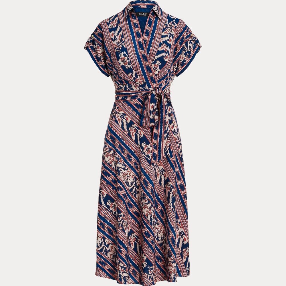 Lauren Ralph Lauren Women's Geo-Stripe Belted Crepe Dress. Sz 0 $165 Value